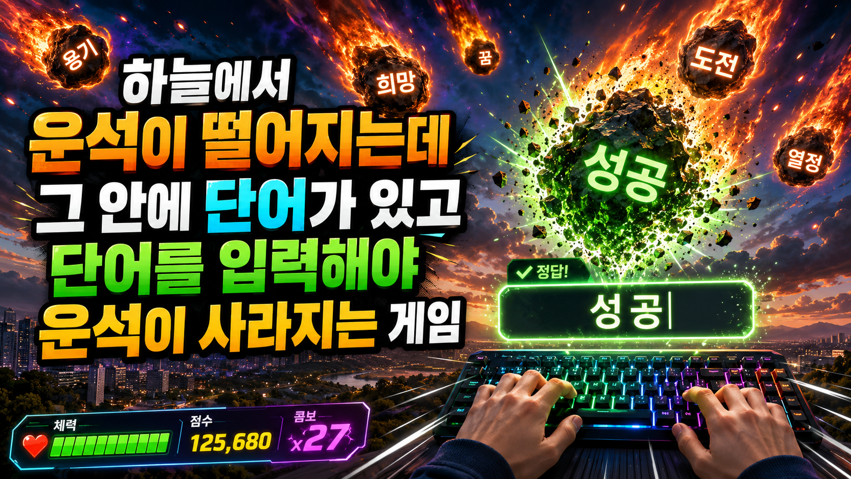 하늘에서 운석이 떨어지는데 그 안에 단어가 있고 단어를 입력해야 운석이 사라지는 게임