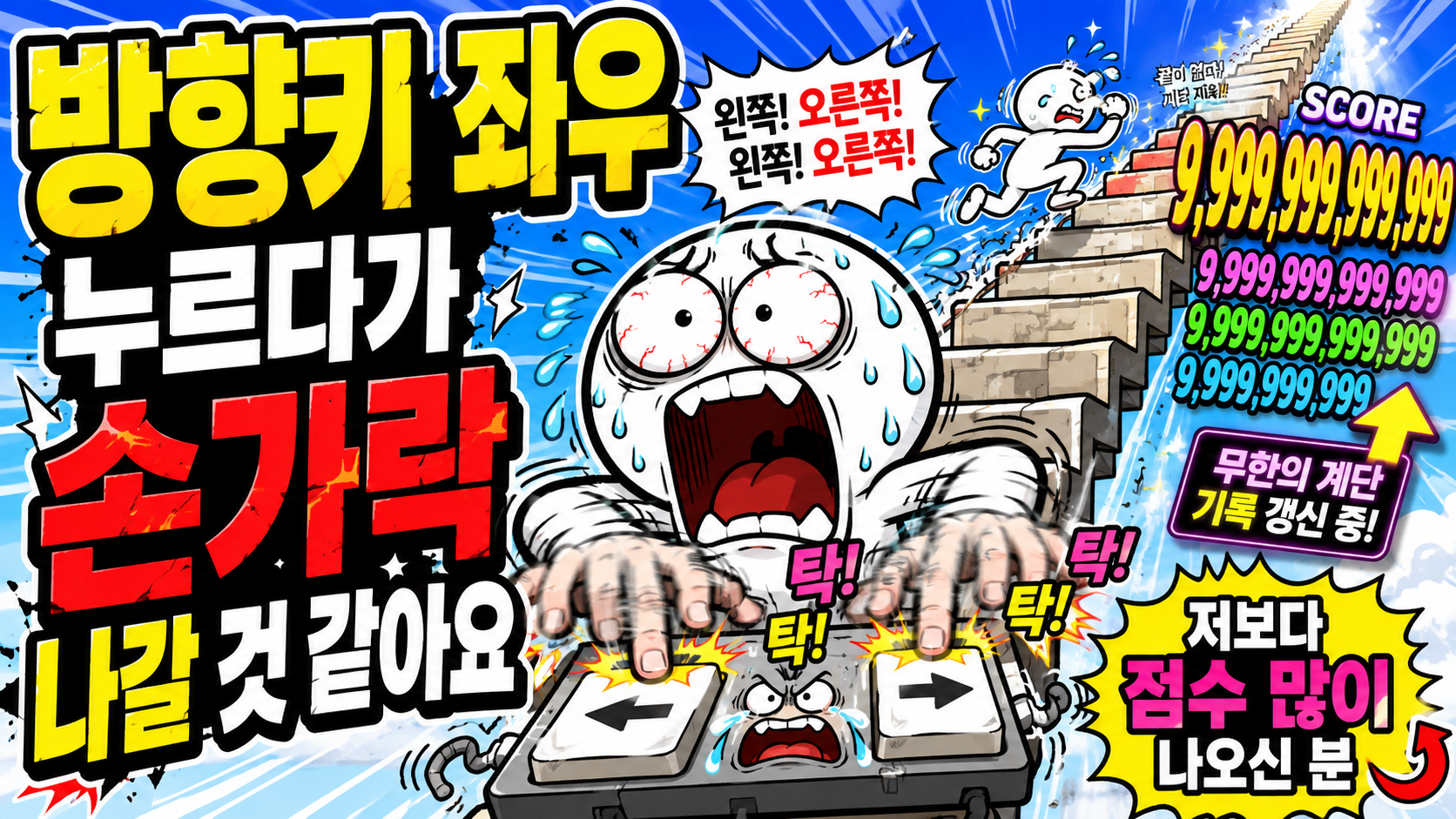 방향키 좌우 누르다가 손가락 나갈 것 같아요 저보다 점수 많이 나오신 분